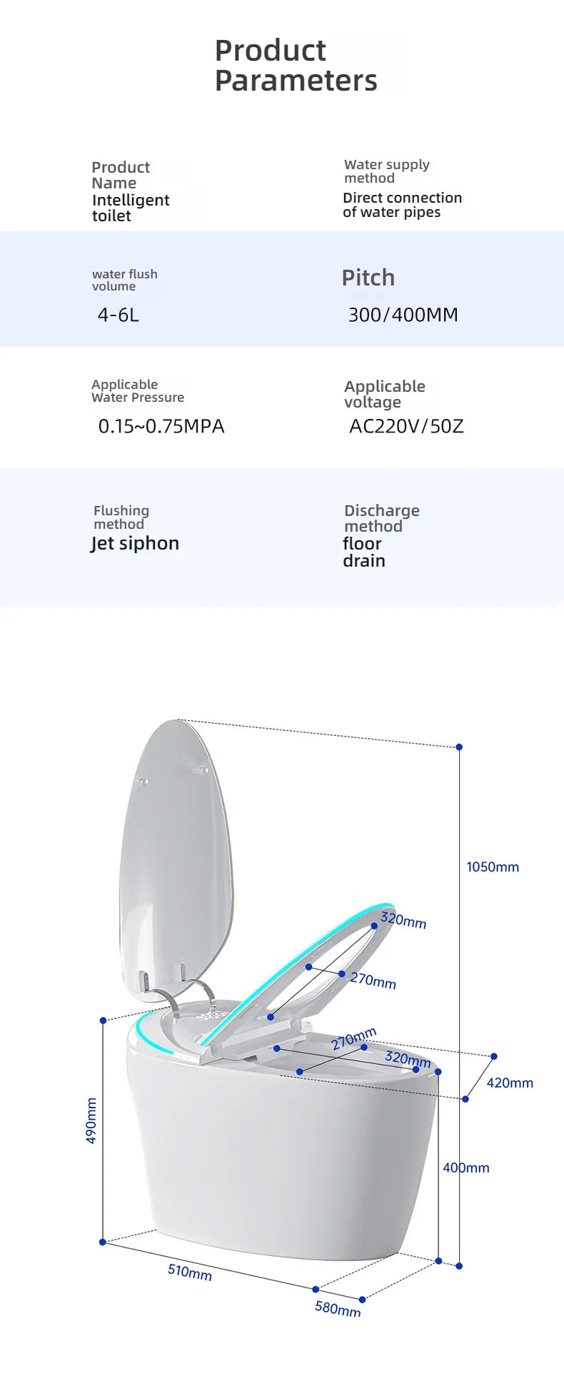 Luxury Automatic Smart Toilet, Ceramic Floor-to-ceiling Smart Toilet With Remote Control Function