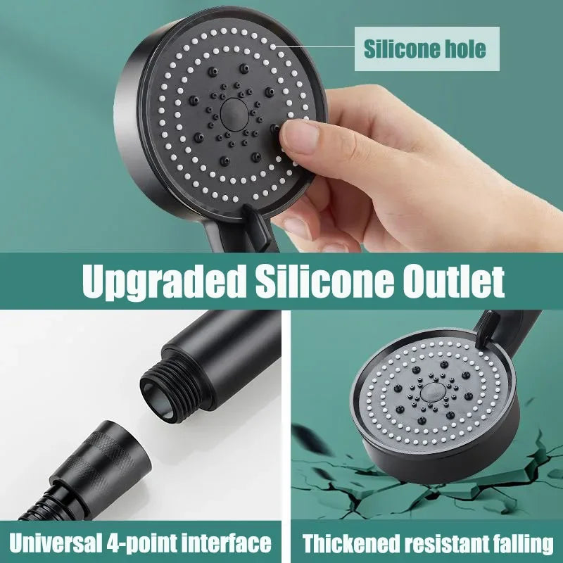 5 Modes Shower Head Set with Water Pipe Bracket Adjustable High Pressure Water Saving Shower Head Water Massage Shower Head
