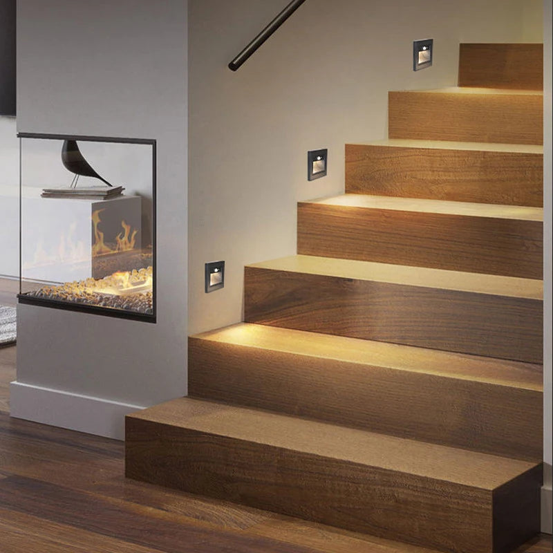 Infrared Motion Sensor Stair Lights Indoor Outdoor Stair Step Wall Lamp 3W Recessed LED Step Light Staircase Bedroom Decoration