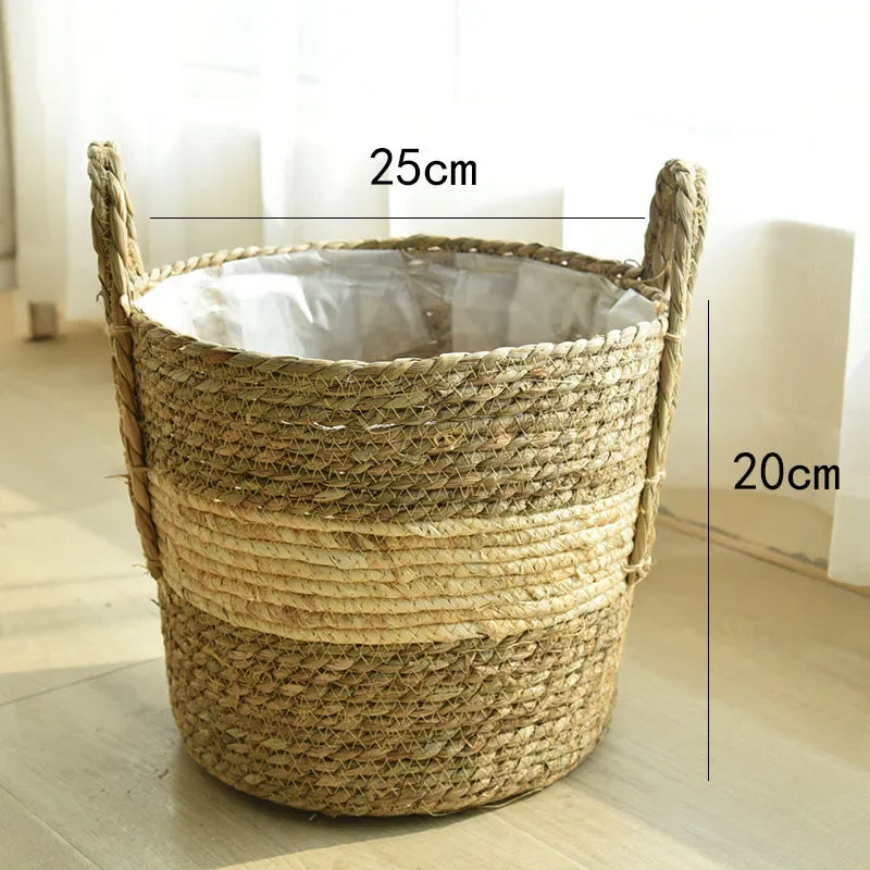 Natural Wicker Planter Basket  Flower Pot Home Garden Rattan Basket Straw Flower Basket 20/25/30CM