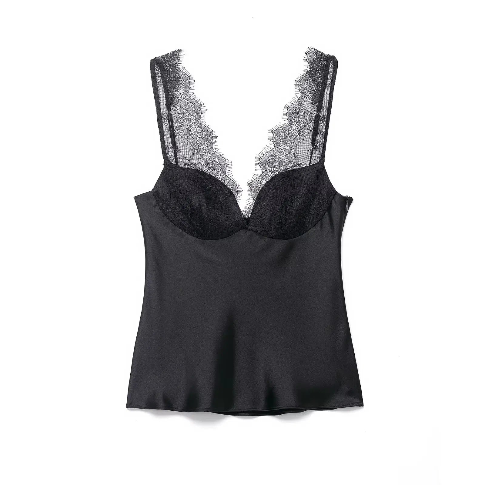 HH Elegant Women Lace Splice Sexy Satin Sling Tops 2026 Spring Summer Fashion Female V-Neck Backless Slimming Underwear Vest