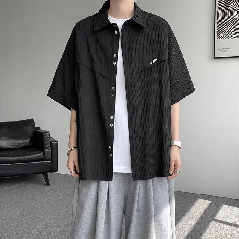 LEGIBLE Spring Summer Solid Shirts Men Casual Oversized Three Quarter Shirts Male Loose Fit Shirt for Man