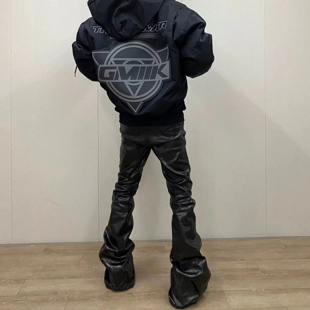 2025 Coated Shiny Hip Hop Punk Stacked Jeans Man Patent Leather Vintage Wide Leg Straight Flared Jeans