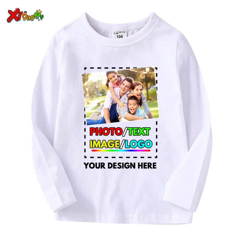 Custom Long Sleeves Shirt Kids Personalized Photo Shirt Children T-Shirt Name Clothing Girl Boy Shirt Toddler Logo Design Shirt