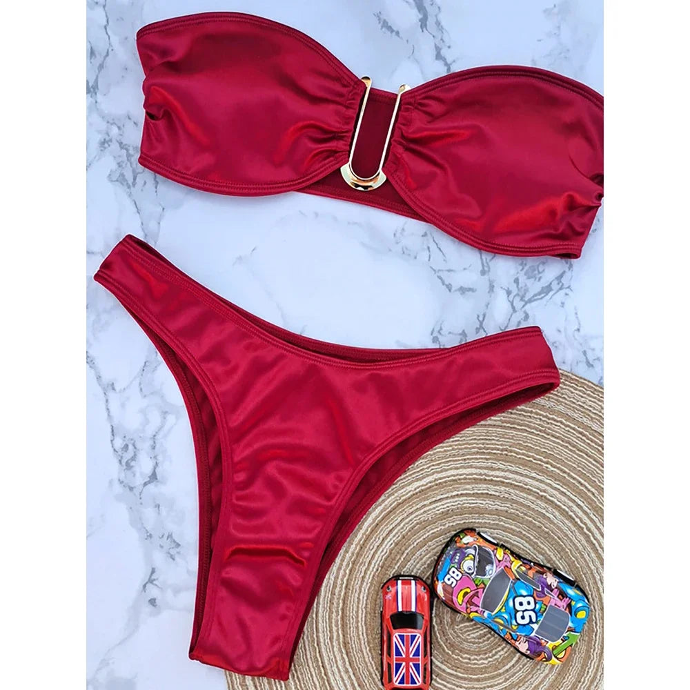 Bandeau Bikini Swimsuit Women 2026 Two-piece Swimwear Thong Bikinis Sets Female Bathing Suit Push Up Monokini Beach Wear Biquini
