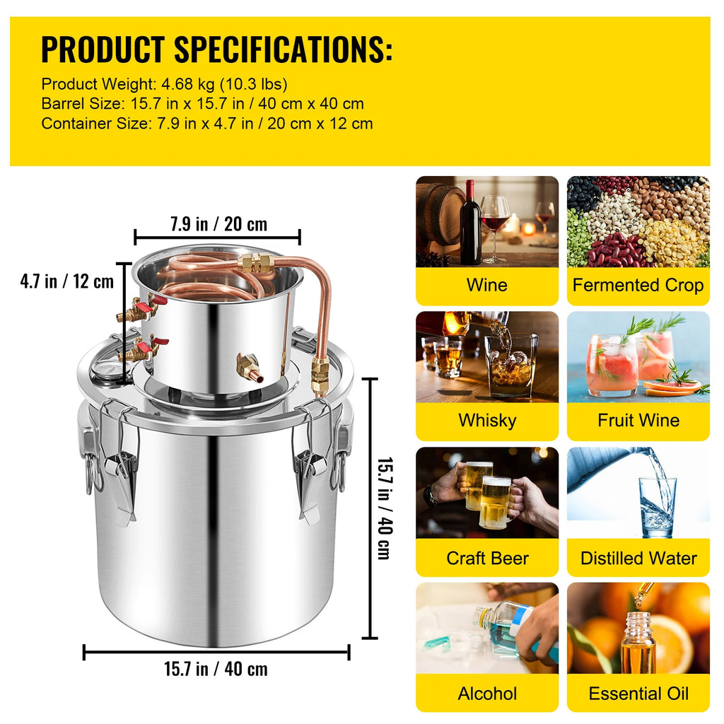 SucceBuy 50L Alcohol Still Stainless Steel Water Alcohol Distiller with Condenser 13.2Gal Wine Making Boiler with Copper Tube