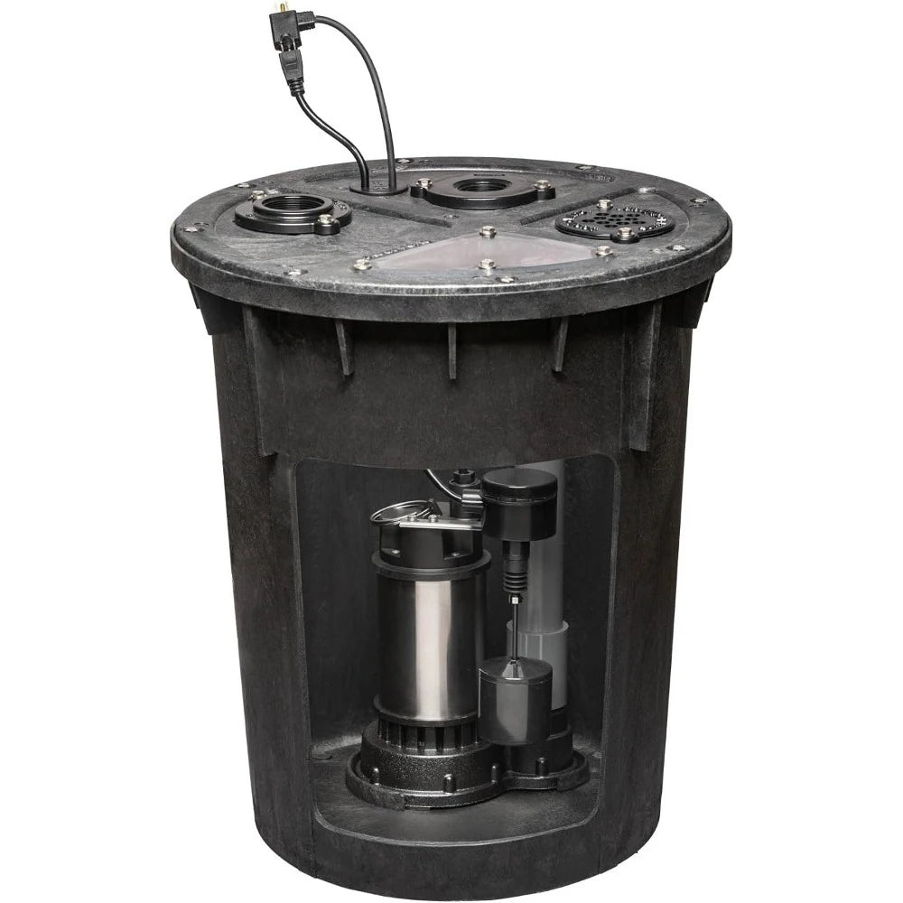 Brand New 1/2  Pre-Plumbed Sump Pump System with Vertical Float Switch 18"L x 18"W x 24"H 48.4 pounds US shipping