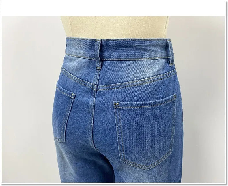 Baggy Jeans Women Flared Denim Pants High Waist Wide Leg Distressed Denim Jeans Light Wash Ripped Frayed Hem Jeans Pants