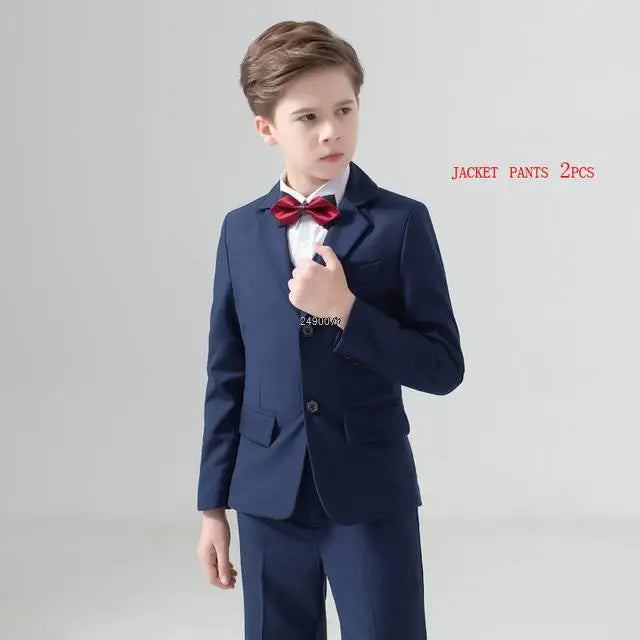 Kids Navy Blue Wedding Suit For Boys Birthday Photography Dress Child Red Blazer School Performance Party Prom Clothing Set