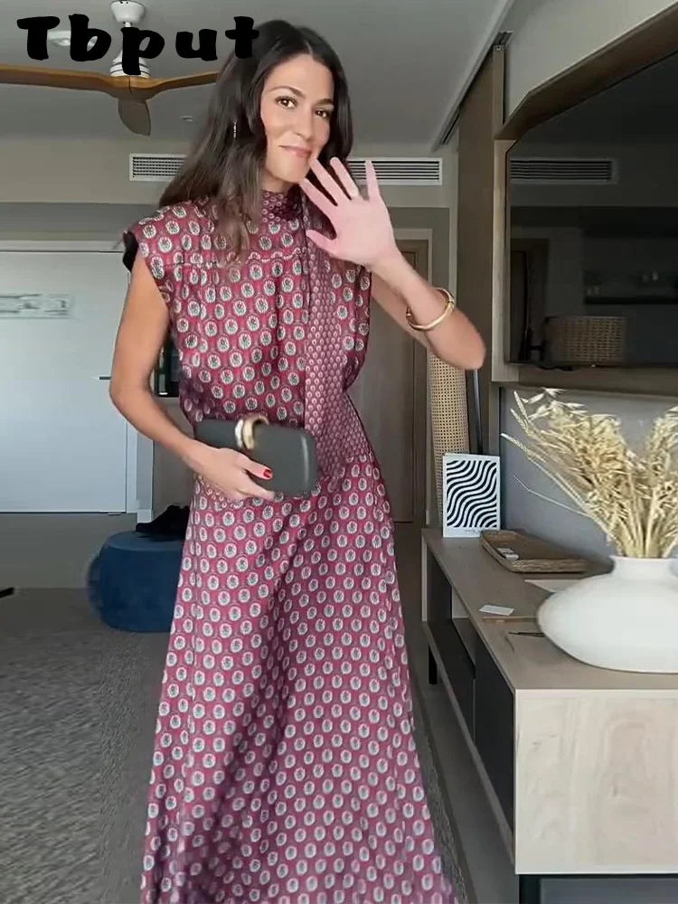 Elegant Printed Women's Vest Skirts Suit Sleeveless Top A-Line Long Skirts Lady Set 2026 Summer Autumn 2 Pieces Set Women