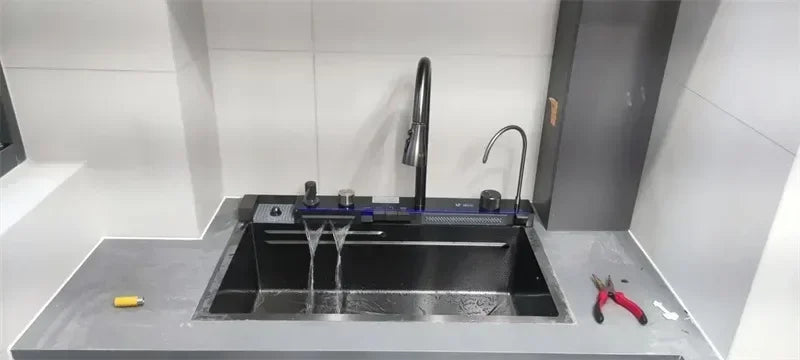 304 Stainless Steel Kitchen Sinks Large Single Bowl Nano Embossed Wash Basin Digital Display Modern Home Station