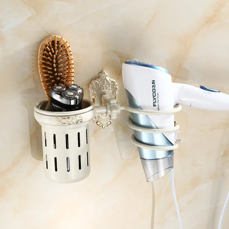Hair Dryer Holder Aluminum Antique Bathroom Shelf Storage Nail Free Wall Shelf Mounted Organizer Spiral Stand Toothbrush Holder
