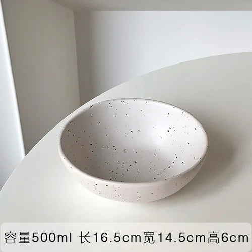 Retro Style White Ink-splashed Ceramic Bowl and Plate Western Food Steak Fruit Dessert Tray Salad Bowl Tableware Main Dish Plate