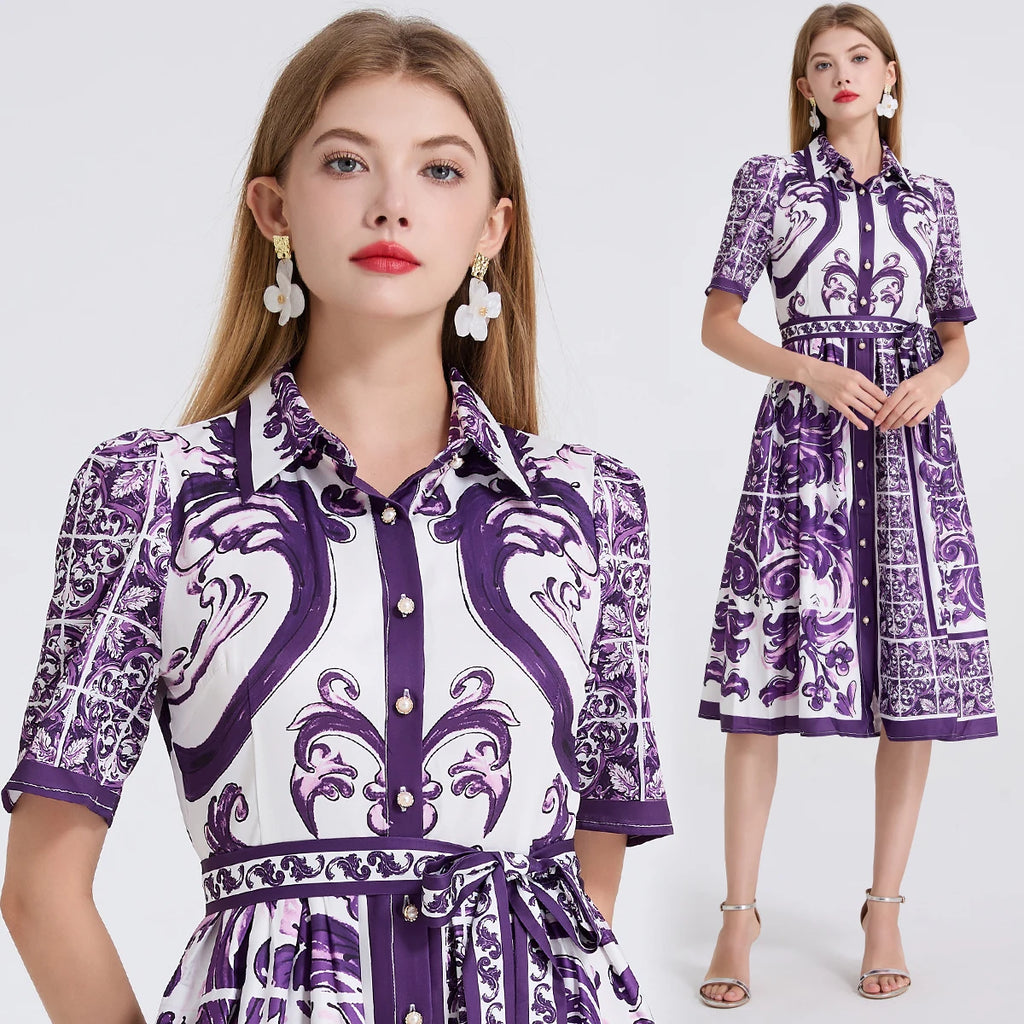 Summer Holiday Yellow Paisley Print Shirt Dresses Women's Turn Down Neck Short Sleeve Belt High Waist Beach Party Vestidos