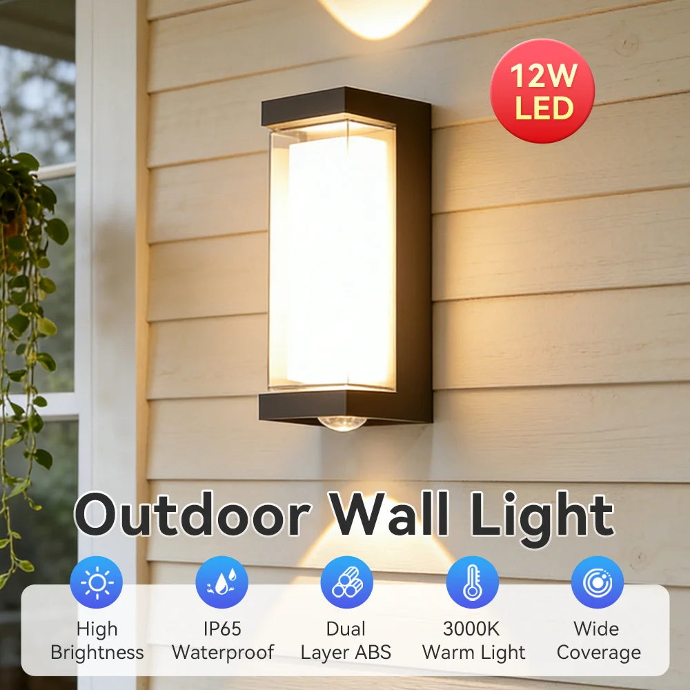 Waterproof Outdoor Indoor Wall Lamp LED Warm Light 12W AC85-265V IP65 Wall Sconce Lighting For Porch Courtyard Garden Decor