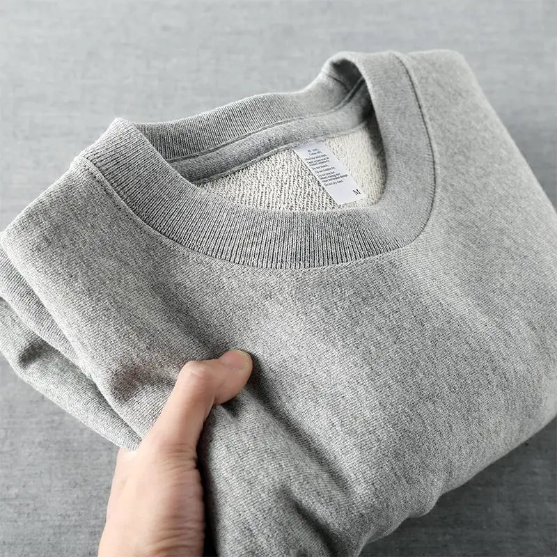 Winter 380g Thicken Warm Undershirt Casual Unisex 100%Cotton T-Shirt Loose Fit and Casual Brushed Fleece Pure Color Sweatshirt