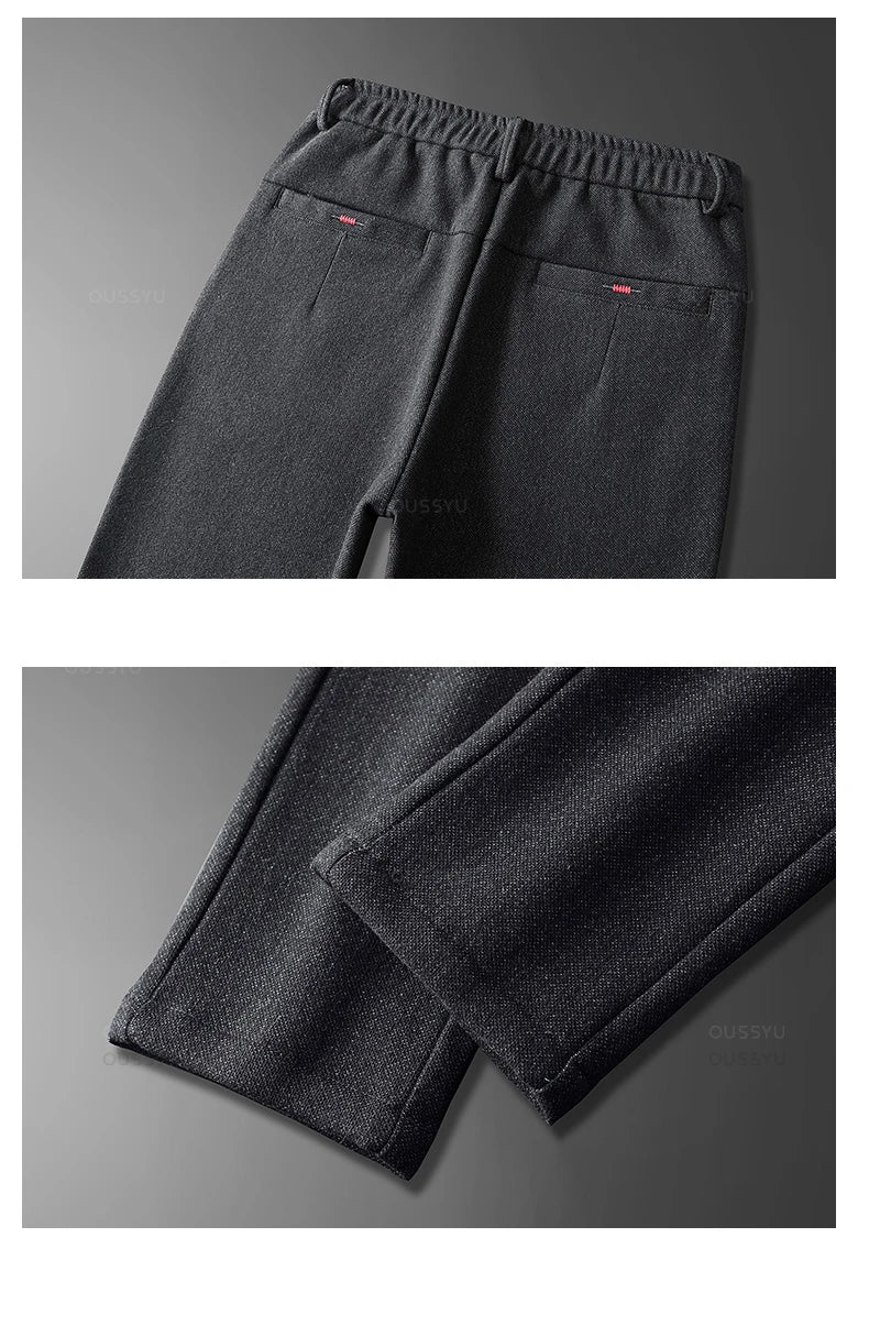 Autumn  Winter New Classic Casual Pants Men Thick Business Korea Slim Fit Stretch Gray Blue Black Brushed Fabric Trousers Male