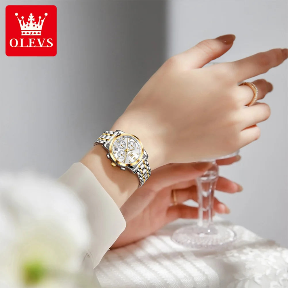OLEVS 2858 New Womens Watch Original Multifunction Quartz Wristwatch Waterproof Luminous 24 Hours Gift Box Watch For Ladies