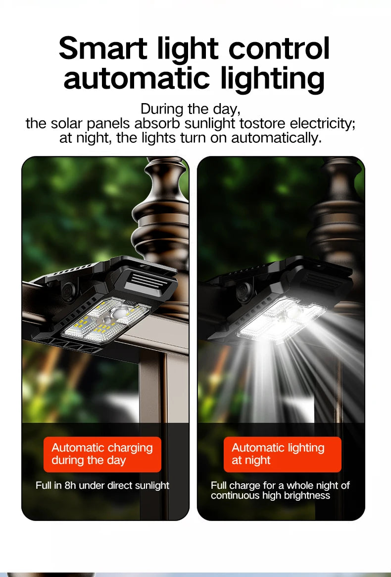 Outdoor Solar Clamp On Motion Sensor Lights Waterproof Work Light 3 Lighting Modes Camping Lamp Fence Walls Garage Led Lamps
