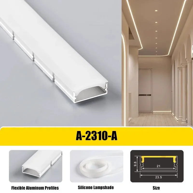 0.5/1M Bendable Led Aluminum Profile 20/30/40Mm Wide Flexible Led Channel Diffuser Curved Line Light Bar Aisle Ceiling Lighting