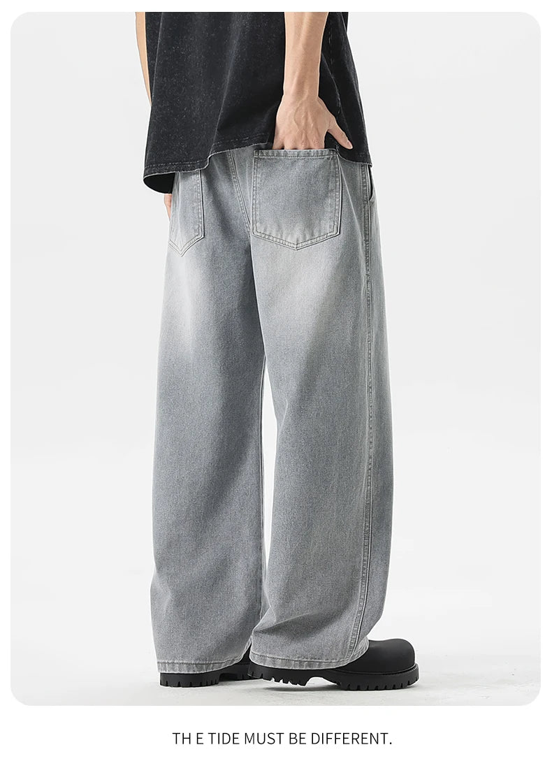 Men's Jeans American Loose Wide-leg Loose Straight Casual Trousers Street Hip-hop Baggy Jeans Black Grey Blue Streetwear Men