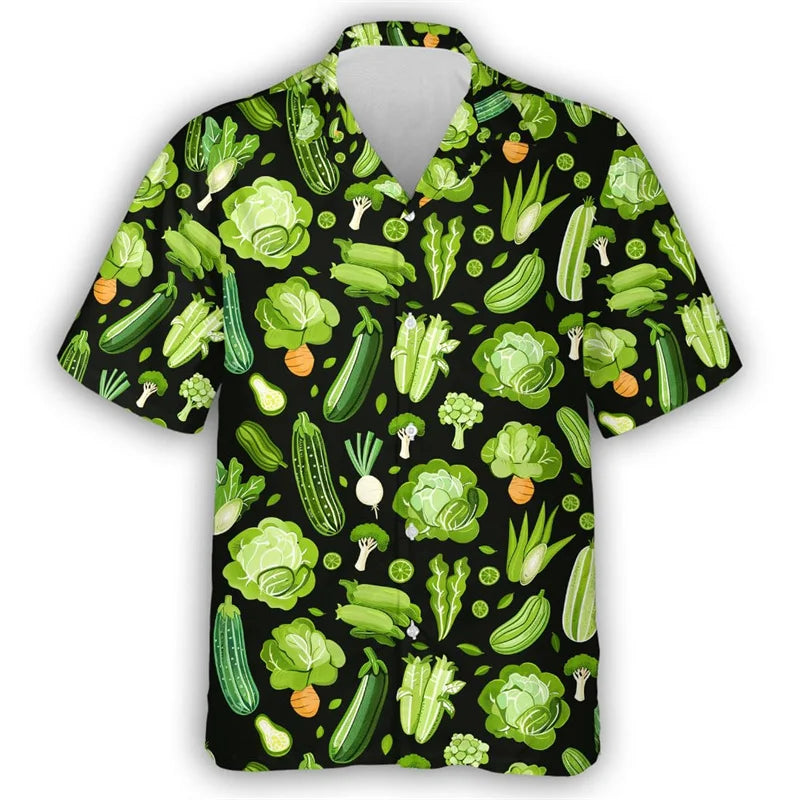 Pepper Tomato Carrot Graphic Hawaiian Shirt For Men Green vegetables 3D Printed Aloha Shirts Leisure Blouses Street Lapel Tops