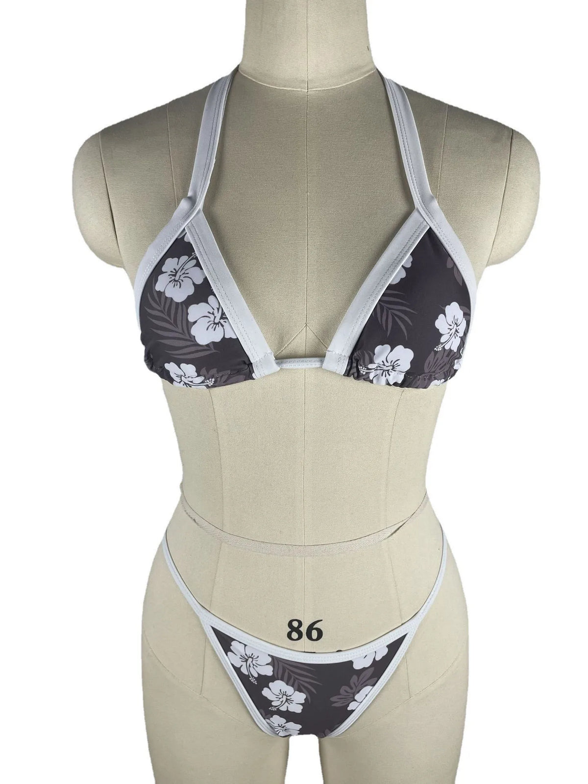 Sexy Bikini Swimsuit Digital Print Two-Piece Women's Triangle Soft Pack Swimwear Trendy Floral Pattern without Shoulder Straps