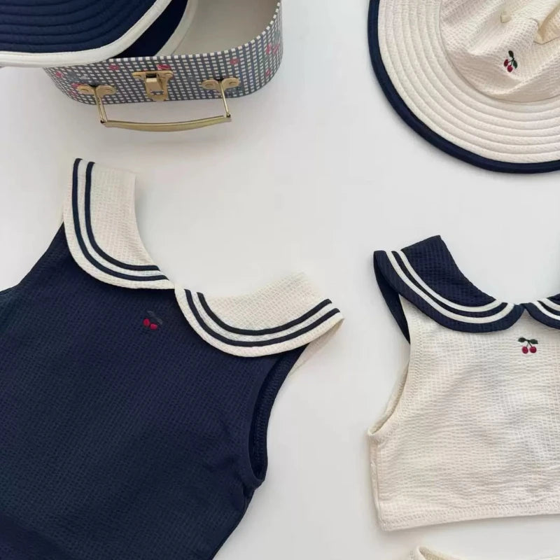 Baby Swimwear KS Brand 2026 New Summer Girls Swimsuit Cute Cherry Kids Baby Outfit Set Holiday Beach Bikini Children Clothing