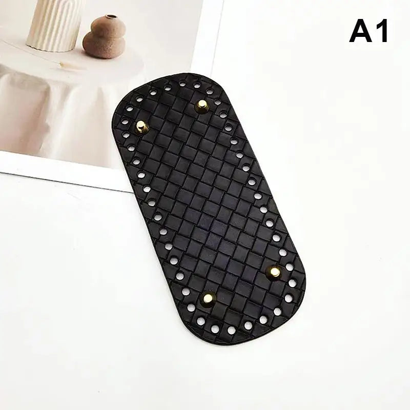 Handmade Leather Bag Bottom 18x8cm Woven Pattern DIY Accessories for Knitting Crochet Purse Making