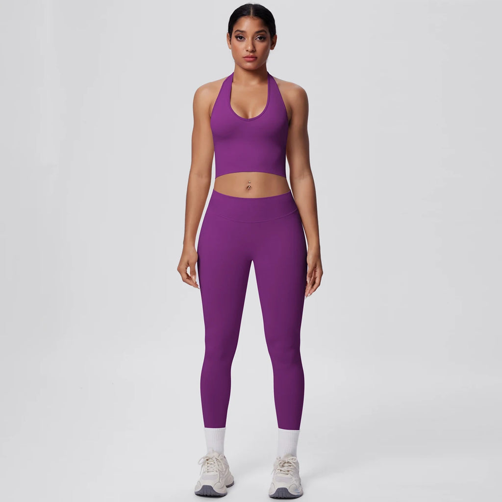 Rooftrellen 2PCS/set Women Gym Sports Yoga Set Breathable Shockproof Workout Top Backless Bra Push Up Fitness Pants Yoga Set