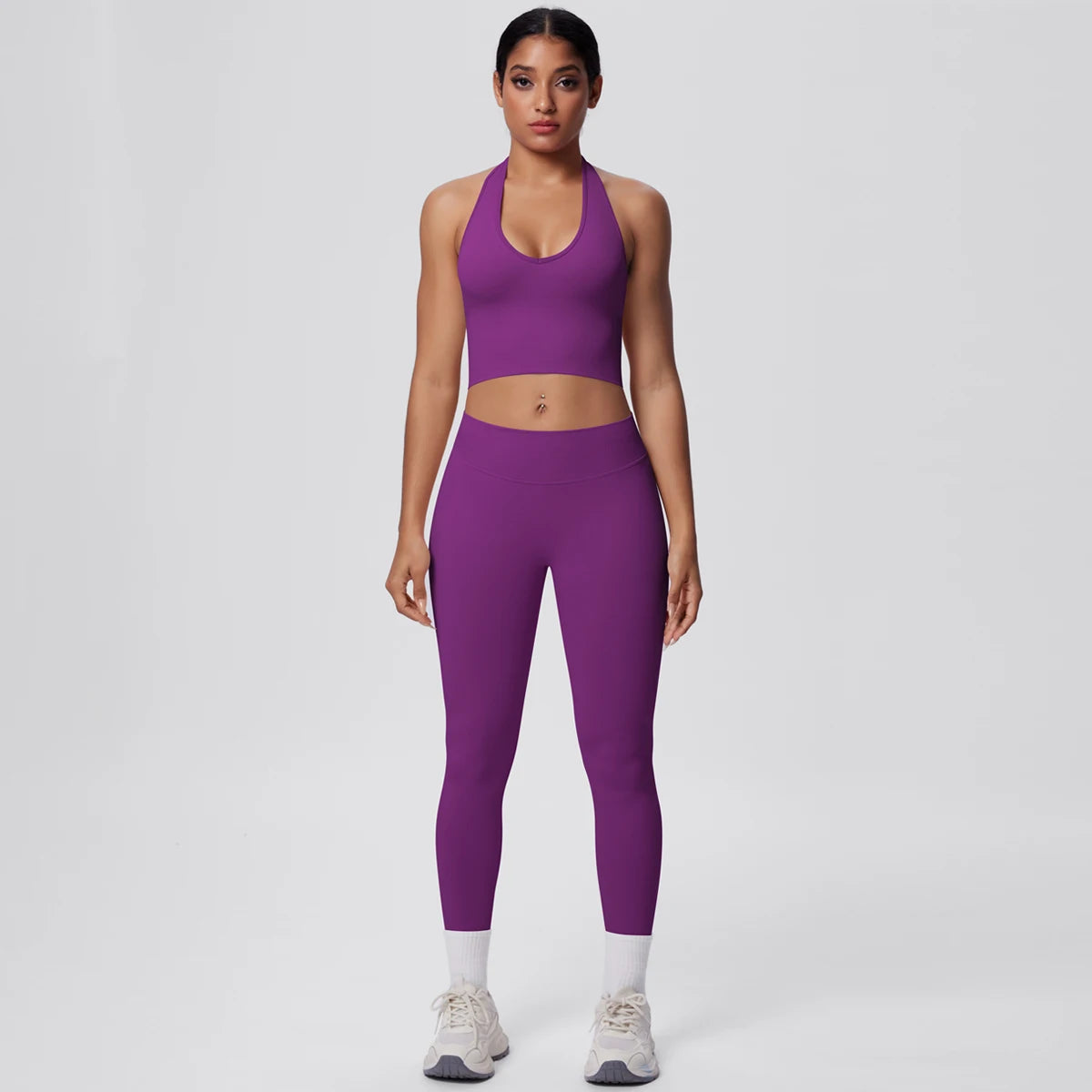 Rooftrellen 2PCS/set Women Gym Sports Yoga Set Breathable Shockproof Workout Top Backless Bra Push Up Fitness Pants Yoga Set