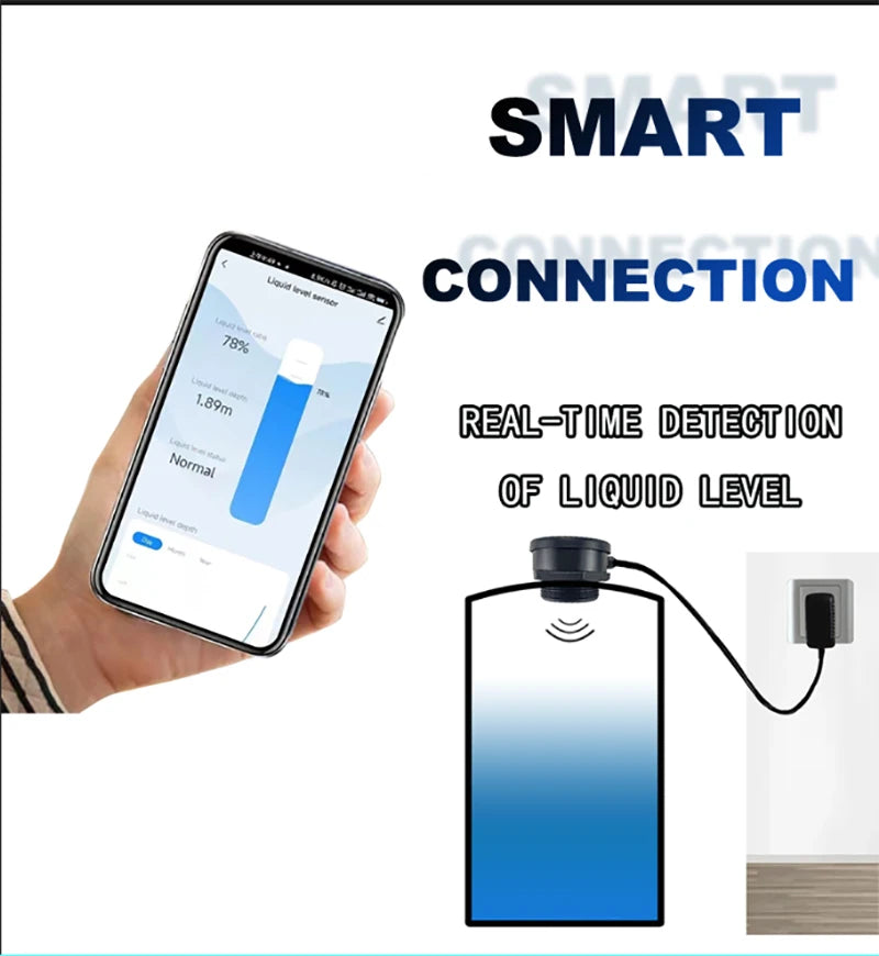Ultrasonic Wireless Mobile TuYa App Detector Water Fuel Oil Liquid Level Sensor Alarm Indicator Remote Tank Monitor TLC2206