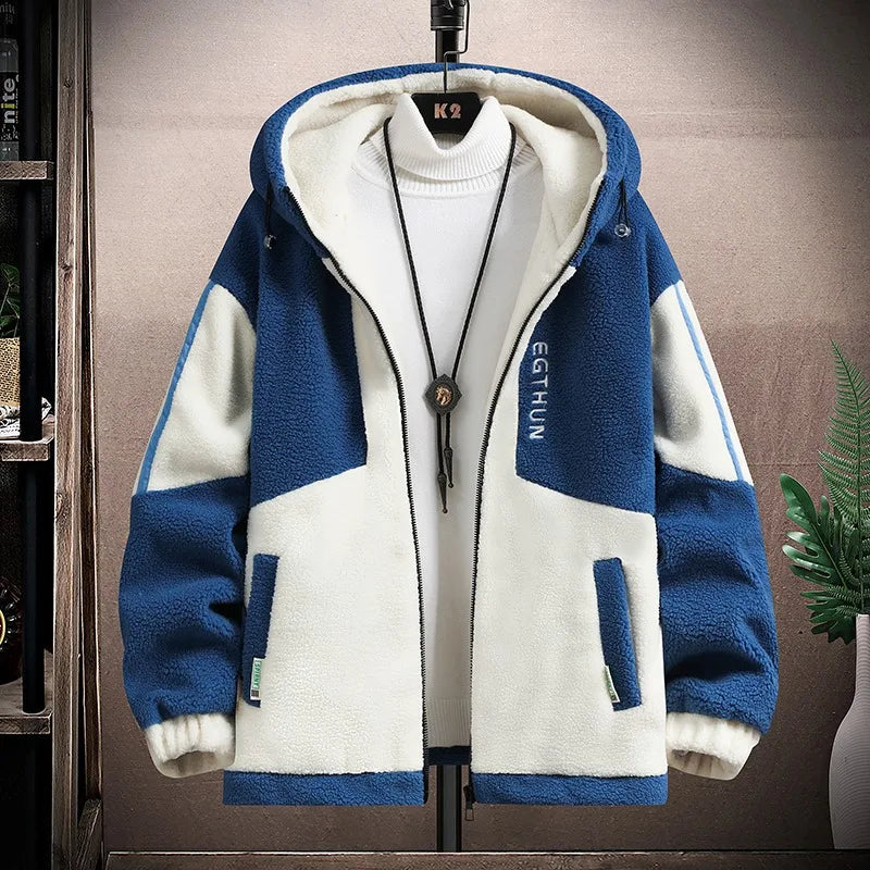 Men's Outdoor Casual Hooded Jacket Men's Autumn and Winter Fashionable Warm and Cold Resistant Full Zipper Loose Jacket Jacket