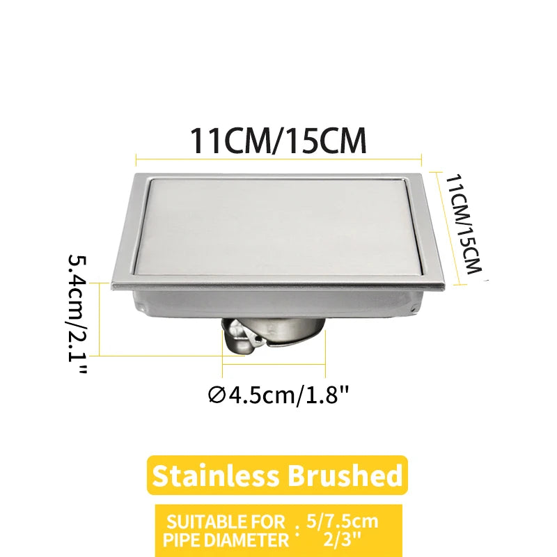 Square Shower Drain Tile Insert Anti Odor Stainless Steel Floor Drain Kit with Removable Grate Cover Hair Strainer Black Gold