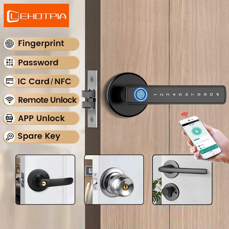 Tuya Bluetooth Smart Fingerprint Door Lock Electronic Lock With Password/Key/Card/APP Unlock Home Protection Smart Life Control