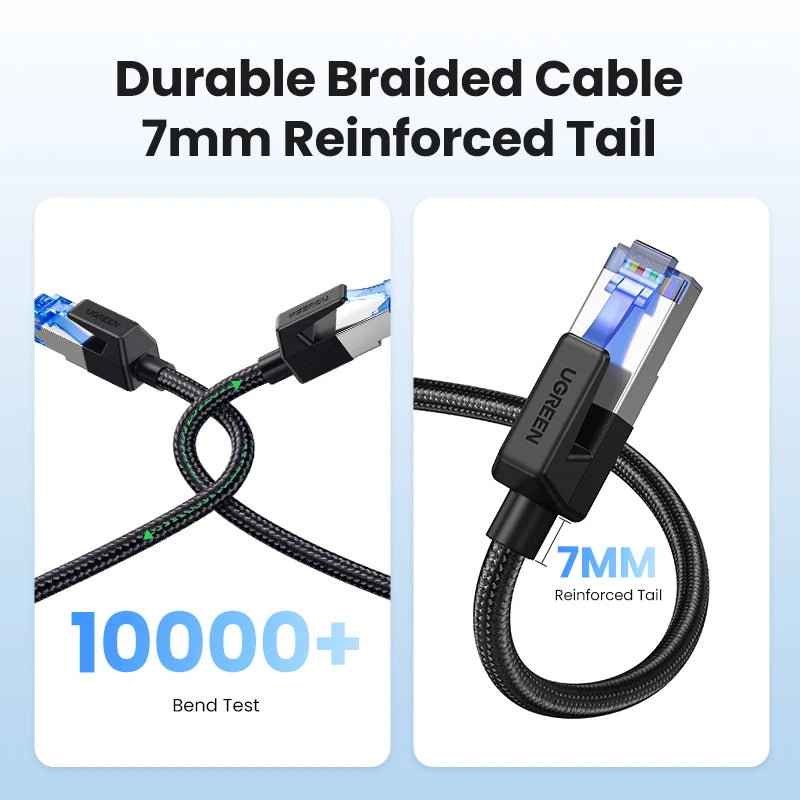 UGREEN Ethernet Cable CAT8 40Gbps 2000MHz CAT 8 Networking Nylon Braided Internet Lan Cord for Laptops PS 4 Router RJ45 Cable
