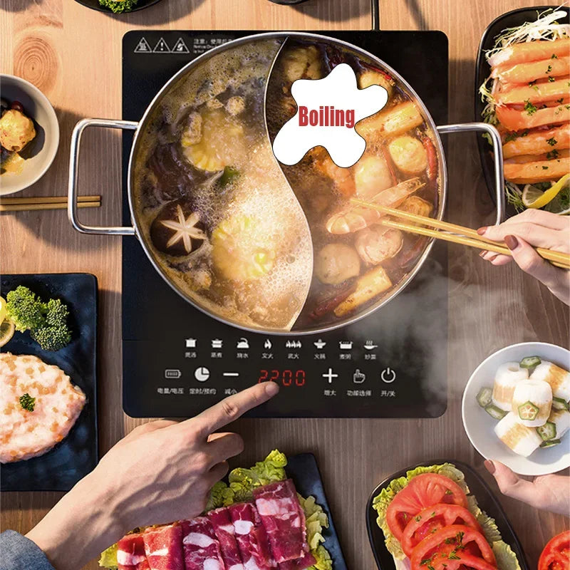 110V 220V Electric Induction Cooker, 10 Gear Touch Control Black Crystal Panel Timing Hotpot Stove