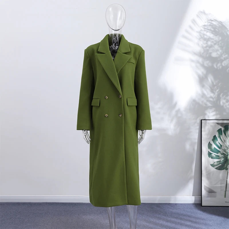 Women's Long Overcoats Lapel Full Sleeve Oversized Woolen Coats Autumn Female Double Breasted Solid Loose Jackets New Outerwears