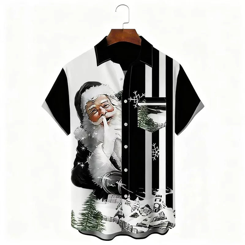 Christmas Men's Santa Claus Print Shirt Daily Wear Autumn Lapel Pocket Shirt Yellow Red Blue Green Fast Shipping