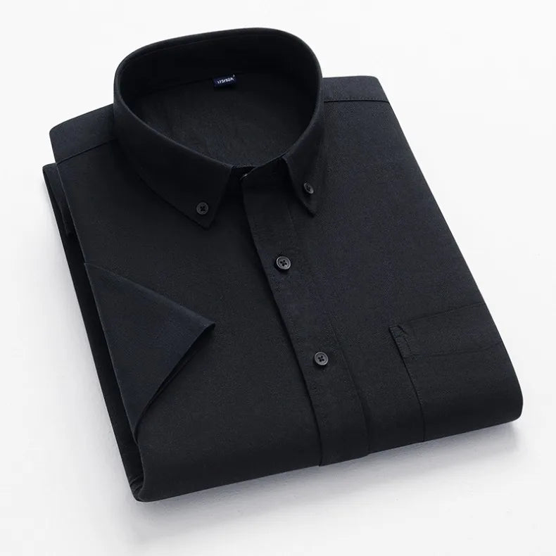 New Men's Striped Fashion Short Sleeve 100% Cotton Oxford Plaid Business Button Down Regular Fit Office Shirt Man Clothing