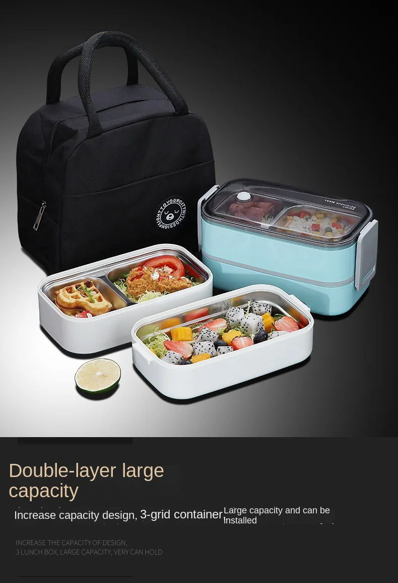 304 stainless steel lunch box for Adults Kids School Office 1/2 Layers Microwavable portable Grids bento Food Storage Containers