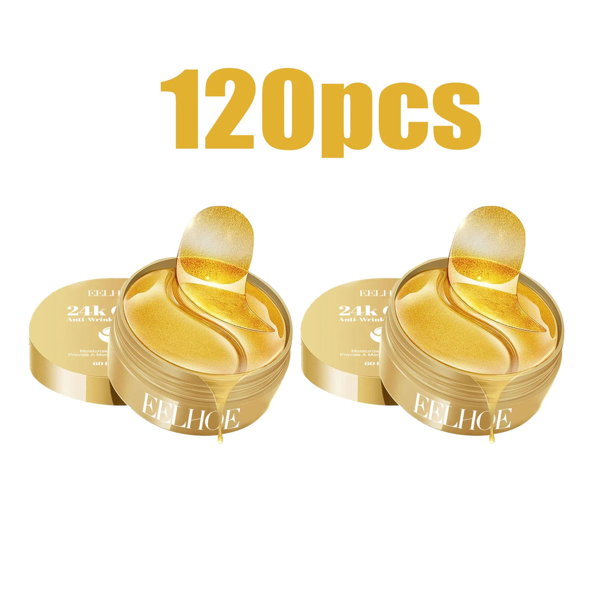 60Pcs 24K Gold Anti‑Wrinkle Eye Mask Collagen Hyaluronic Acid Eye Patches Moisturizing Brighten Dark Circles Firming Under‑Eye