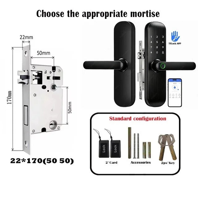 TTLock / Tuya WiFi Smart Fingerprint Door Lock Biometric Digital Lock with RFID Card Password for Hotel Home