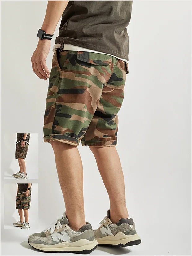Summer New Camouflage Workwear Shorts Loose Men's Fashion Brand American Retro Casual Multi-Pocket Shorts Polyester Fiber