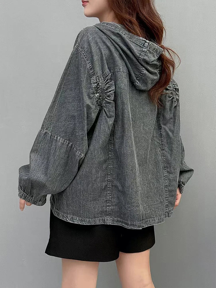 Amax LuluE Designer Winter Fashion Clothes Womens Loose Hooded Denim Hoodies Ladies Classic Oversized Vintage Casual Sweatshirts