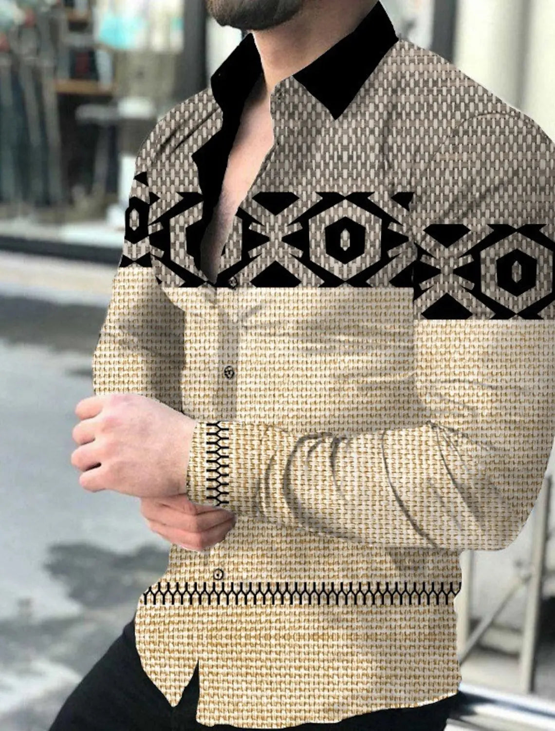 Men's Shirt Plaid Striped Graphic Prints Geometry Turndown Outdoor Street Long Sleeve Button-Down Clothing  Fashion Designer