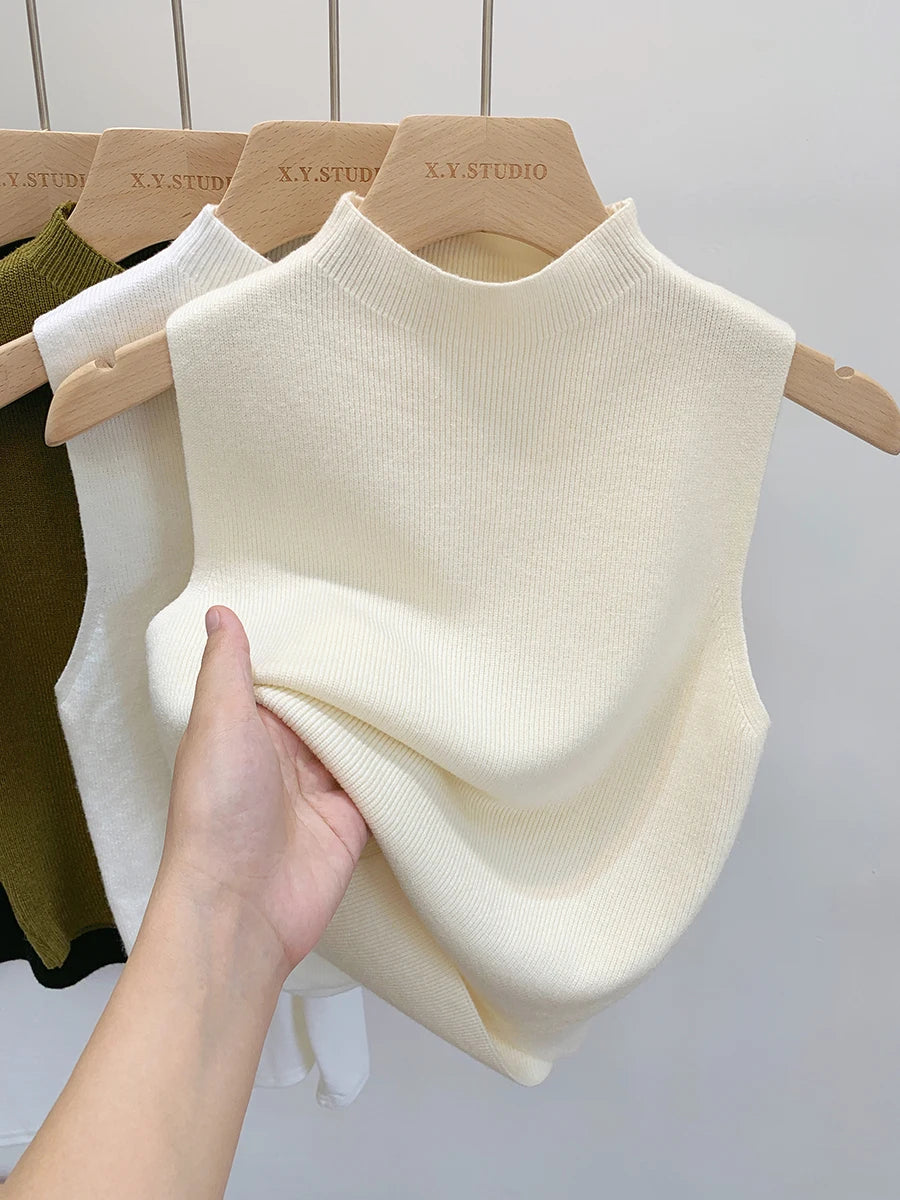 2026 Women Knitted Tank Top Spring Summer Slim Sweater Short Sleeveless Solid Spring Autumn Sweaters Pullovers