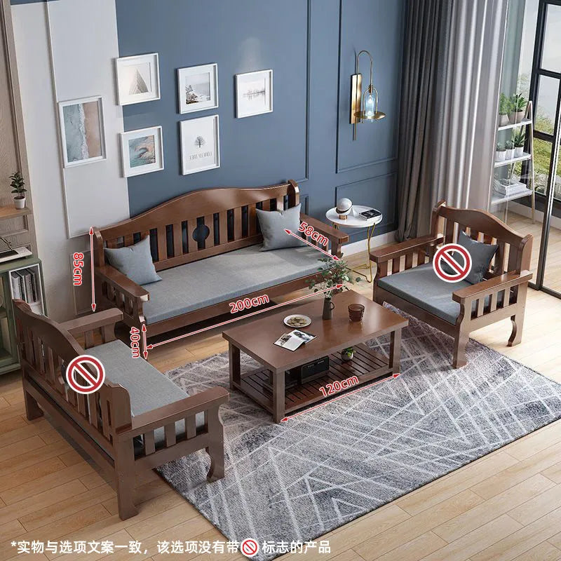 Solid wood sofa new Chinese combination wooden sofa rental room backrest bench economical living room small apartment sofa
