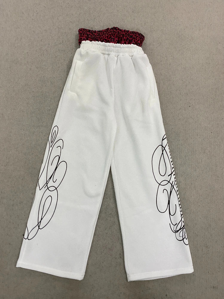 New Loose Y2K Leopard Print Design with Elastic Punk Embroidery Rope Casual Pants for Men in the Summer of 2026