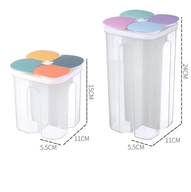 4 Grids Cereals Sealed Jar Kitchen Cereals Storage Box Plastic Food Container Moisture-proof Grain Tank Spaghetti Keep Fresh Box